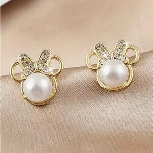 Cartoon Minnie Earrings - Rhinestone Embellished, Faux Pearl stud earrings